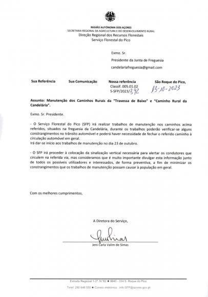 INFORMA&Ccedil;&Atilde;O - A pedido do Servi&ccedil;o Florestal do Pico divulga-se: