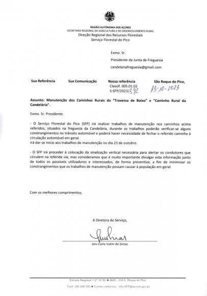 INFORMA&Ccedil;&Atilde;O - A pedido do Servi&ccedil;o Florestal do Pico divulga-se: