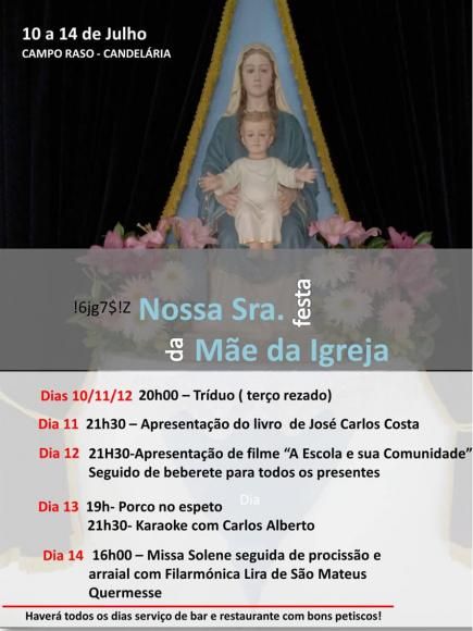  Festa da Nossa Senhora Mãe da Igreja no Campo Raso.
